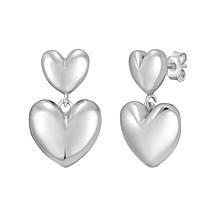 Sterling Silver Puff Heart Earring with Push Back Clasp - 1 3/4"