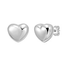 Sterling Silver Rhodium Finish Puff Heart Post Earrings