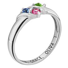 Sterling Silver Round Birthstone Crystal Band Ring - 3 Stones