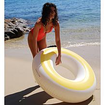 SUNNYLiFE Inflatable Tube Pool Ring Float in Butter Yellow & Cream