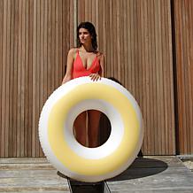 SUNNYLiFE Inflatable Tube Pool Ring Float in Butter Yellow & Cream