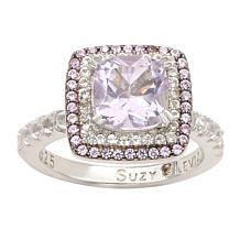 Suzy Levian Cushion-Cut Pink Amethyst, Sapphire and White Topaz Ring