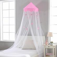 Sweetheart Round Collapsible Pink Heart Hoop Sheer Mosquito Bed Canopy