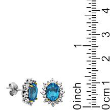 Swiss Blue Topaz and Created White Sapphire Oval Halo Stud Earrings