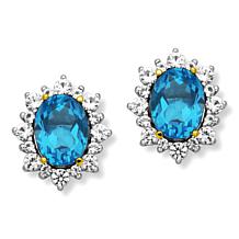 Swiss Blue Topaz and Created White Sapphire Oval Halo Stud Earrings