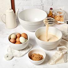 Tabletops Gallery Hobnail 4-Piece Stoneware Mixing Bowl Set - White