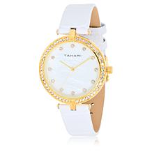 Tahari Goldtone Women's White Croco-Embossed Strap Watch