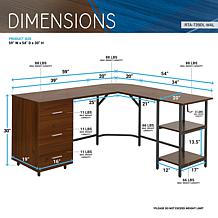 Techni Mobili L-Shape Home Office Desk with Storage, Gold