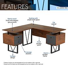 Techni Mobili Reversible L-Shape Computer Desk with Drawers