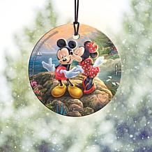 Thomas Kinkade Disney Glass Ornament - Mickey & Minnie Sweetheart Cove