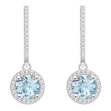 Top Choice Gems 6mm Aqua and Diamond Hugger Hoop Dangle Earrings