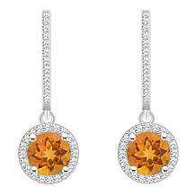 Top Choice Gems 6mm Gem and Diamond Hugger Hoop Dangle Earrings