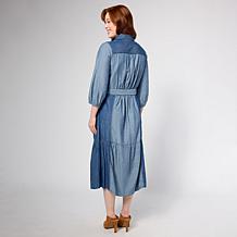 TWRHLL by Christie Brinkley Belted Denim Midi Dress