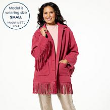 TWRHLL by Christie Brinkley Brushed Faux Melton Jacket with Fringe