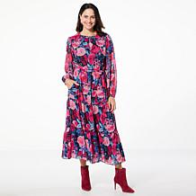 TWRHLL by Christie Brinkley Crinkle Chiffon Tiered Maxi Dress