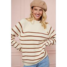 TWRHLL by Christie Brinkley Striped Mock-Neck Sweater