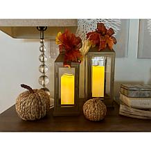 Unmatched 2-piece Set Flameless Lanterns with Holiday Bows