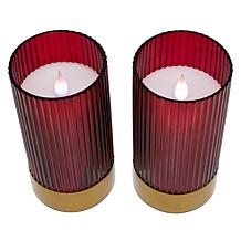 Unmatched Set of 2 Ribbed Glass Flameless Candles