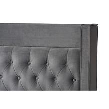 Valery Dark Gray Velvet Fabric Upholstered Queen Size Platform Bed
