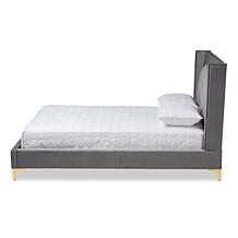 Valery Dark Gray Velvet Fabric Upholstered Queen Size Platform Bed