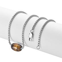 Van Heusen Men's Stainless Steel Brown Bead Rolo Chain Necklace