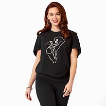 Vivica A. Fox Collection Rhinestone Mesh Knit Shirt | HSN