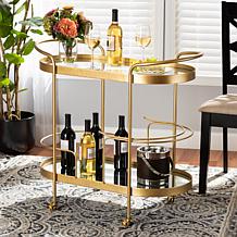 Wholesale Interiors Kamal Metal and Glass 2-Tier Mobile Wine Bar Cart