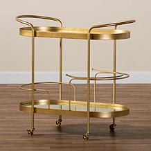 Wholesale Interiors Kamal Metal and Glass 2-Tier Mobile Wine Bar Cart