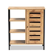 Wholesale Interiors Vander Oak Brown Wood and Black Metal Shoe Cabinet
