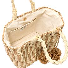 Wildflower Montauk Straw Tote with Pom Pom Purse Charm