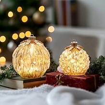 Winter Lane Twinkling Glass Ornaments 2-piece Set