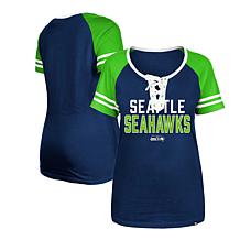 Women's New Era College Navy Seattle Seahawks Raglan Lace-Up T-Shirt