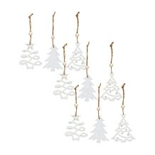 Wood Tree 9-piece Tag Ornament Set with Beaded Hanger