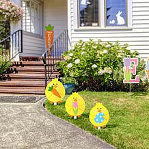 Wooden 3-piece Easter Chick Pick Yard Stakes