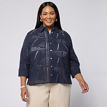 WynneCollection 3/4-Sleeve Pointelle Patchwork Shirt