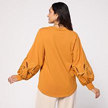 WynneCollection Embroidered Eyelet Sleeve Shirt 