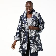 WynneCollection Floral Jacquard Swing Trench Coat