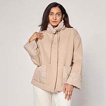 WynneCollection Melton Jacket with Quilted Puffer Detail