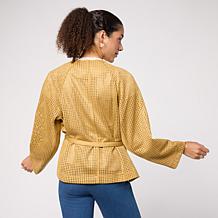 WynneCollection Perforated Bonded Faux Suede Belted Jacket