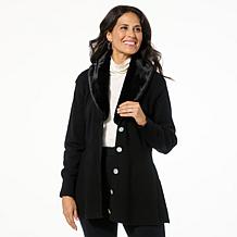 WynneCollection SoftKNIT Removable Faux Fur Collar Cardigan
