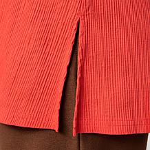 WynneCollection Textured Crinkle Button-Down Shirt