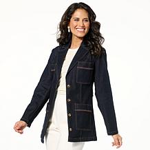 WynneDenim Patch Pocket Belted Stretch Denim Jacket