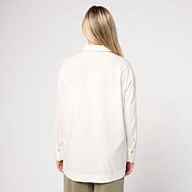 WynneLayers Cotton Curved Hem Button-Down Shirt