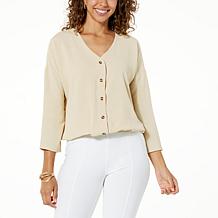 WynneLayers Crinkle Crepe Gathered-Hem Top