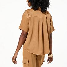 WynneLayers Hammered Satin Twist Front Shirt