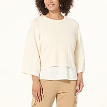 MarlaWynne WynneLayers SoftKNIT Hoodie with Contrast Drawstring - Heather Latte/Ecru Combo - Size 3X