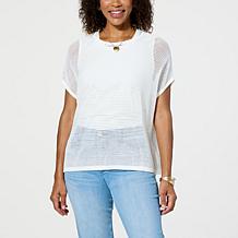 WynneLayers Open Mesh Easy Fit Short Sleeve Sweater