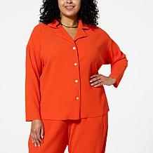 WynneLayers Pleated Knit Button-Down Jacket