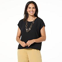 WynneLayers Woven Crepe Dolman-Sleeve Crew Neck Tee