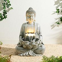 Zen-Style Meditative Buddha Fountain with LED Lights 23.25"H